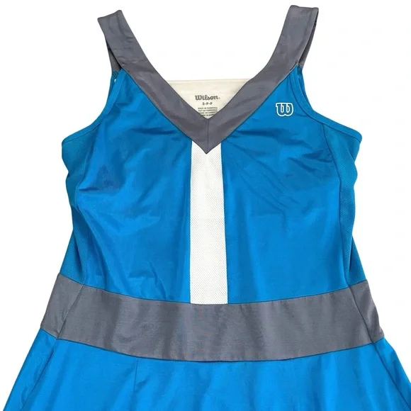 Wilson Blue White Gray Shelf Bra Tennis Dress - Picture 6 of 14